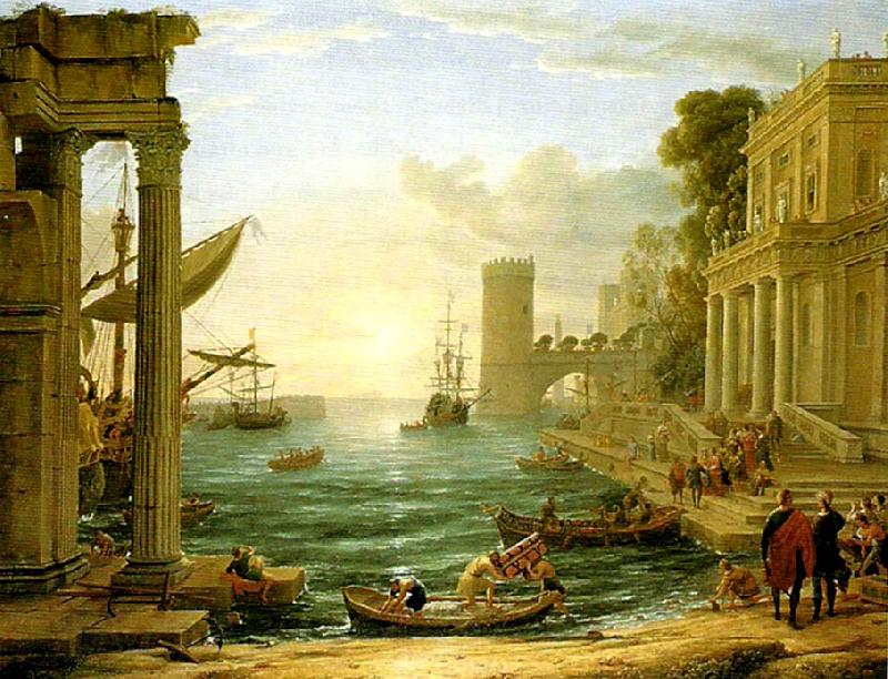 Claude Lorrain seaport with the embarkation of the queen of sheba Norge oil painting art
